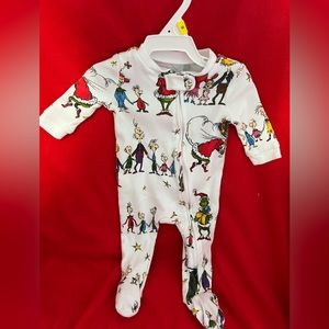 0-3 Months Grinch Christmas Footie Onesie Pottery Barn Kids Dr. Seuss